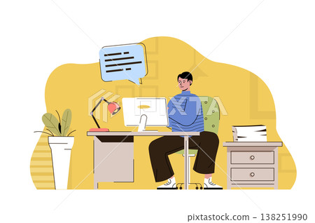 Chief clerk concept. Employee performs paperwork, maintains company document flow situation. Office secretary people scene. Vector illustration with flat character design for website and mobile site Chief clerk concept. Employee performs paperwork, maintains company document flow situation. Office secretary people scene. Vector illustration with flat character design for website and mobile site 138251990