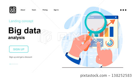 Big Data analysis web concept. Analysis of business statistics and development of growth strategy. Template of people scene. Vector illustration with character activities in flat design for website 138252583