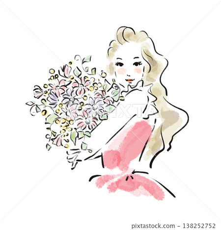 自然美的日本女性插畫（水彩風格，廣告素材） 138252752
