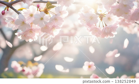 背景圖片為盛開的櫻花枝條和飄落的花瓣。 138252849