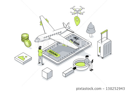 Booking Flight Isometric Concept Booking Flight Isometric Concept 138252943