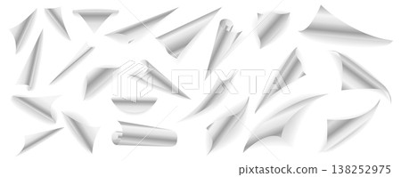 Page bent edges mega set in flat graphic design. Collection elements of different white curling papers corners effect, flipping book page folds, empty rolled document borders. Vector illustration. Page bent edges mega set in flat graphic design. Collection elements of different white curling papers corners effect, flipping book page folds, empty rolled document borders. Vector illustration. 138252975
