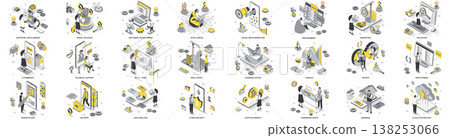 Mega set of isometric concepts. Contains such isometry Business, Commerce, Marketing, Banking, Development, Travel, DevOps, Cloud Computing, Social Media and more. Bundle vector illustrations. Mega set of isometric concepts. Contains such isometry Business, Commerce, Marketing, Banking, Development, Travel, DevOps, Cloud Computing, Social Media and more. Bundle vector illustrations. 138253066