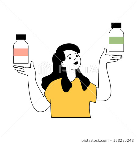 Beauty salon concept with cartoon people in flat design for web. Professional beautician offering cosmetic cream and lotion bottles. Vector illustration for social media banner, marketing material. 138253248