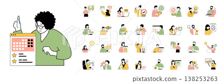 Digital business concept with character situations mega set in flat web design. Bundle of scenes people develop global e-commerce company, creating ad content, chat with clients. Vector illustrations. 138253263