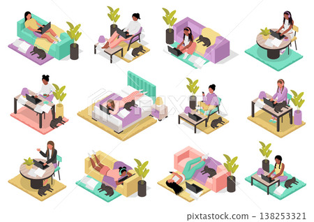Work Home Isometric People Work Home Isometric People 138253321