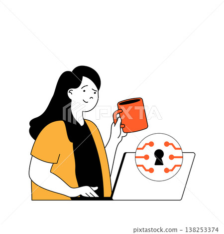 Cyber security concept with cartoon people in flat design for web. Woman using safety online connect and shielding laptop with key. Vector illustration for social media banner, marketing material. Cyber security concept with cartoon people in flat design for web. Woman using safety online connect and shielding laptop with key. Vector illustration for social media banner, marketing material. 138253374