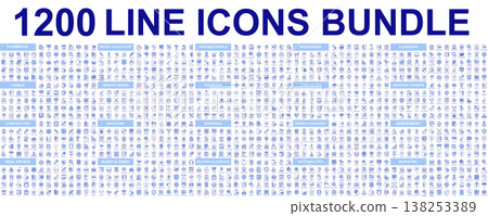 Mega set of vector thin line icons. Editable stroke. Contains such icon collection as finance, core values, business process, commerce, learning, shopping, marketing, teamwork. Linear pictogram pack. Mega set of vector thin line icons. Editable stroke. Contains such icon collection as finance, core values, business process, commerce, learning, shopping, marketing, teamwork. Linear pictogram pack. 138253389