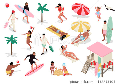 Summer Vacation Isometric People Summer Vacation Isometric People 138253401