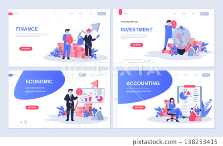 Finance web concept for landing page in flat design. Financial management, investment, economic graph analysis, accounting and calculating. Vector illustration with people characters for homepage 138253415