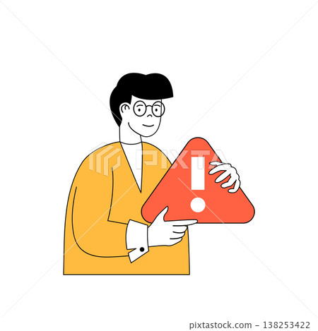 Coronavirus concept with cartoon people in flat design for web. Man warning and attracting attention to virus outbreak and pandemic. Vector illustration for social media banner, marketing material. 138253422