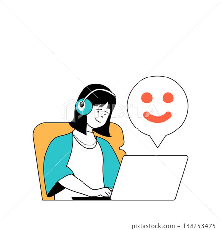 Social media concept with cartoon people in flat design for web. Woman chatting at laptop with users and sending emoticons reaction. Vector illustration for social media banner, marketing material. Social media concept with cartoon people in flat design for web. Woman chatting at laptop with users and sending emoticons reaction. Vector illustration for social media banner, marketing material. 138253475