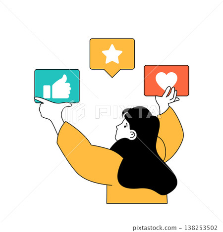 Marketing and development concept with cartoon people in flat design for web. Woman making product release and getting client feedback. Vector illustration for social media banner, marketing material. Marketing and development concept with cartoon people in flat design for web. Woman making product release and getting client feedback. Vector illustration for social media banner, marketing material. 138253502