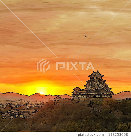 Himeji Castle dyed in the sunset Himeji Castle dyed in the sunset 138253698