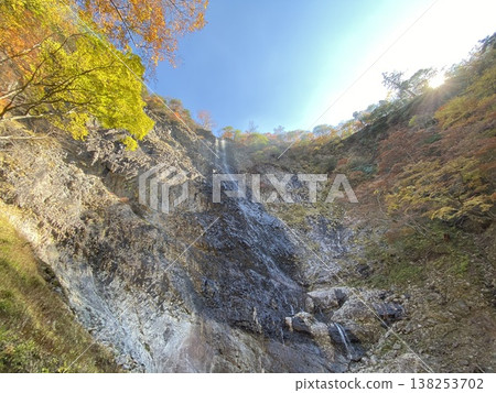 A secluded waterfall ablaze with autumn colors. A secluded waterfall ablaze with autumn colors. 138253702