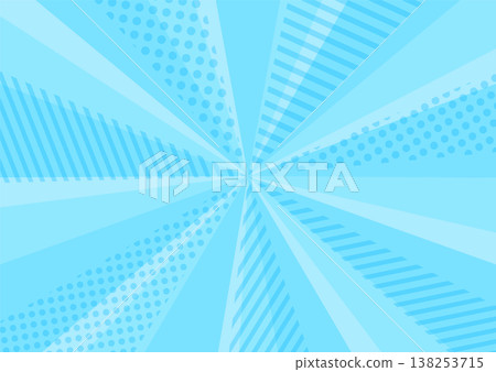 時尚的淺藍色背景，線條交會。普普藝術風格的光線與點狀和條紋狀幾何圖案重疊。廣告向量圖。 138253715