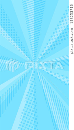 時尚的淺藍色背景，線條交會。普普藝術風格的光線與點狀和條紋狀幾何圖案重疊。適用於垂直螢幕智慧型手機的向量圖。 138253716