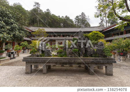Beautiful architecture of Dongba Culture Research Institute at Black Dragon Pool Park in Lijiang Old Town, China. Beautiful architecture of Dongba Culture Research Institute at Black Dragon Pool Park in Lijiang Old Town, China. 138254078