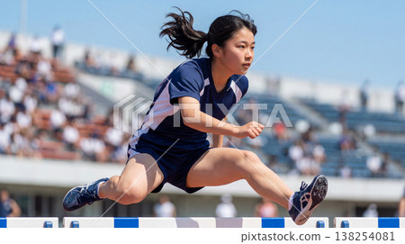 女子田徑選手跨欄 138254081