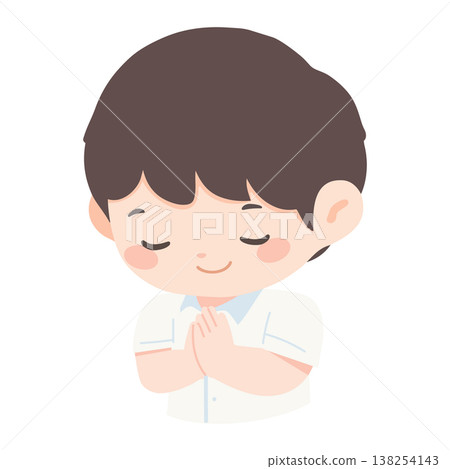 Boy child apologizing with wai gesture Boy child apologizing with wai gesture 138254143