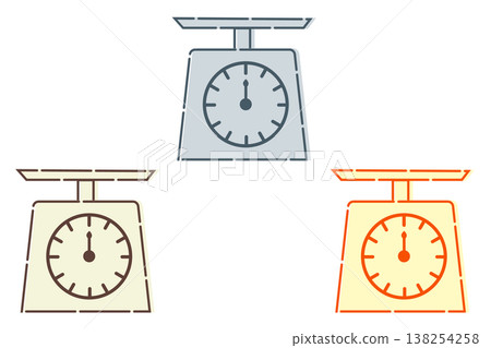 廚房秤圖示集，3種顏色（秤、烹飪、烘焙、簡單插畫素材） 138254258