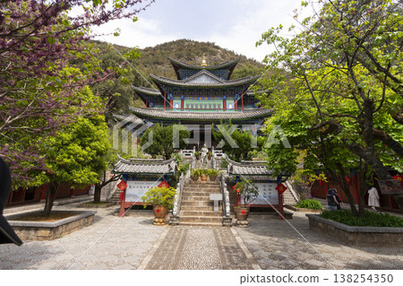 Lijiang, China - April 12, 2024 : Five Phoenix Pavilion originally named Fuyun Pavilion, is located at the northern end of Black Dragon Pool Park in Lijiang, China on April 12, 2024. Lijiang, China - April 12, 2024 : Five Phoenix Pavilion originally named Fuyun Pavilion, is located at the northern end of Black Dragon Pool Park in Lijiang, China on April 12, 2024. 138254350
