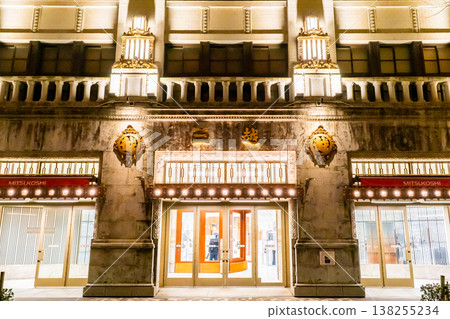 Nihonbashi Mitsukoshi Main Store (Important Cultural Property): A long-established department store of Mitsukoshi Isetan Holdings, illuminated at night. Nihonbashi Mitsukoshi Main Store (Important Cultural Property): A long-established department store of Mitsukoshi Isetan Holdings, illuminated at night. 138255234