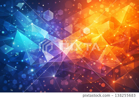 抽像多邊形和色彩繽紛的背景，光線擴散開來。 138255683