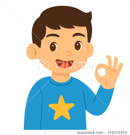 一幅男孩面帶微笑,比出「OK」手勢的插圖。 一幅男孩面帶微笑,比出「OK」手勢的插圖。 138255818