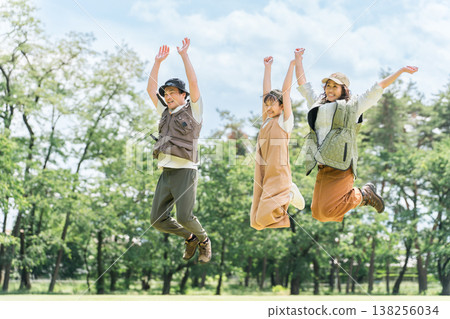 Families enjoying camping and glamping at a campsite Families enjoying camping and glamping at a campsite 138256034
