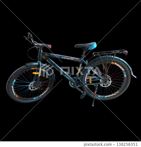 Black and Blue Mountain Bicycle with Cargo Rack 138256351