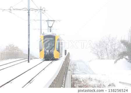 Tram running in the snow Tram running in the snow 138256524
