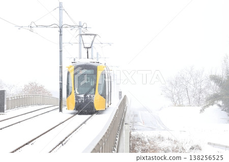 Tram running in the snow Tram running in the snow 138256525