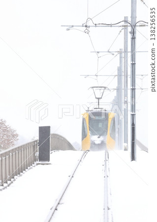 Tram running in the snow Tram running in the snow 138256535