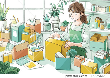 女員工準備出貨 | 零售與包裝工作示意圖 138256639