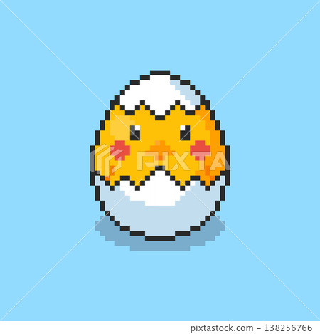 Pixel art Cute Chick Hatching from Egg game asset design Pixel art Cute Chick Hatching from Egg game asset design 138256766