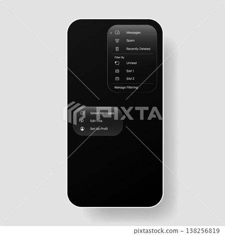 Glassmorphism Mobile UI Popup Settings Menu Dark Theme Interface 138256819