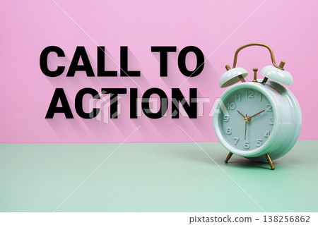 Black alarm clock on a pastel green and pink background with the text "Call Us Today" Black alarm clock on a pastel green and pink background with the text "Call Us Today" 138256862