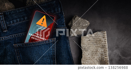 Earthquake Warning Alert on Mobile Phone Smartphone, Climate change, Technology for safety 138256988