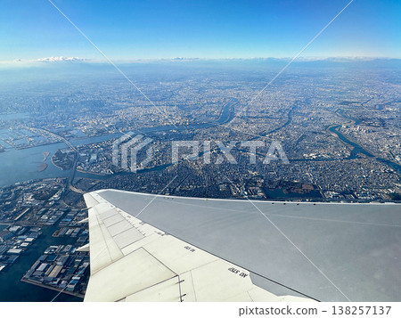 Aerial view of Tokyo Bay from an airplane after takeoff from Haneda Airport. 138257137