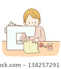 A woman sewing with a sewing machine 138257291