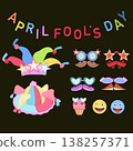 April fools day clown hat mustache glasses emoji festive prank celebration flat design graphic 138257371