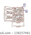 An illustration of the contents of a messy refrigerator. 138257481