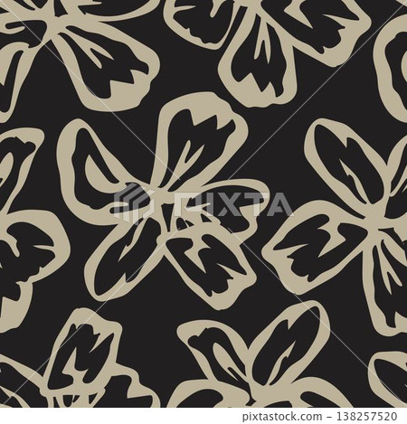 Floral Fashion Textile Pattern Design With Beige Flowers On Black Background Decorative Surface Print For Apparel Home Decor And Wallpaper Elegant Style 138257520