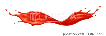 Tomato juice drink and ketchup sauce wave splash, red sauce splashing. Realistic 3d vector liquid fresh drink flow motion with drops. Fluid pouring stream swirl or spill beverage or cooking ingredient 138257770