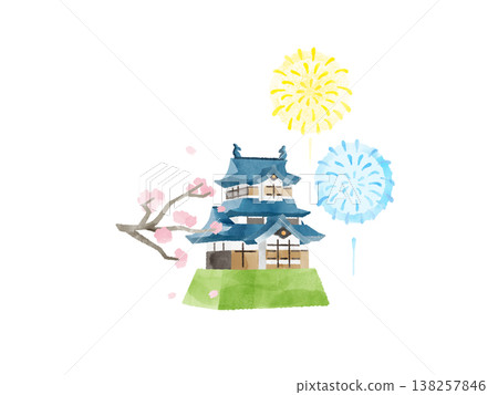 城堡、櫻花、煙火、水彩插畫、可愛、風格化、夜櫻、煙火表演、春天、夏天、觀光 城堡、櫻花、煙火、水彩插畫、可愛、風格化、夜櫻、煙火表演、春天、夏天、觀光 138257846