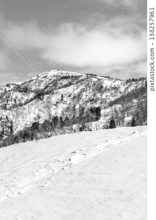 在雪中攀登兵庫縣最高峰玄之山;從雪原上仰望玄之山山頂;供報紙和雜誌使用。 在雪中攀登兵庫縣最高峰玄之山;從雪原上仰望玄之山山頂;供報紙和雜誌使用。 138257961