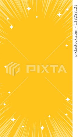 A yellow background frame with manga-style speed lines and sparkling stars. Vector material for vertical smartphones. 138258123