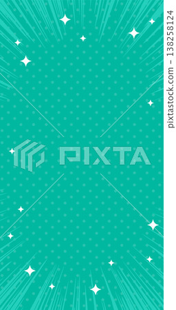 A vector graphic for vertical smartphones featuring manga-style speed lines, polka dots, and a sparkly green background frame. A vector graphic for vertical smartphones featuring manga-style speed lines, polka dots, and a sparkly green background frame. 138258124