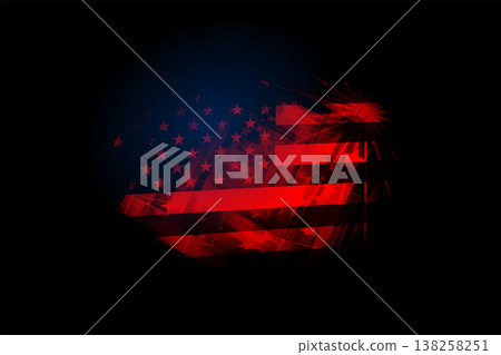 Independence Day. Abstract isolated image of the American flag in grunge style on a black background 138258251
